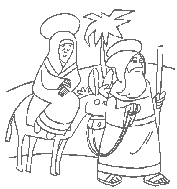Print Jozef en Maria naar Betlehem kleurplaat